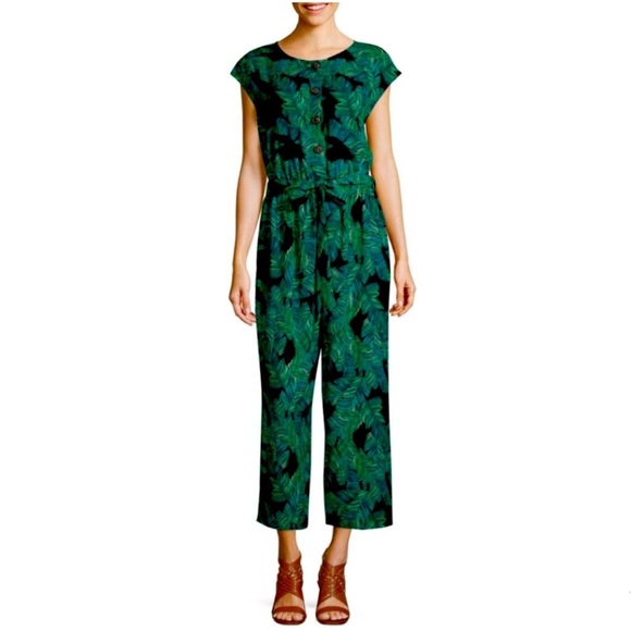 Worthington Pants - Green Leaf Print Jumpsuit